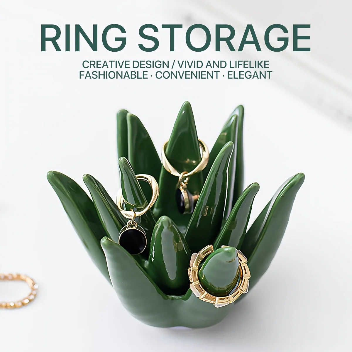 Ring Rack Cactus Aloe Vera Ring Jewelry Earrings Storage Tray Home Desk Ornament  Home Decor Decorative Shelves Display Stands