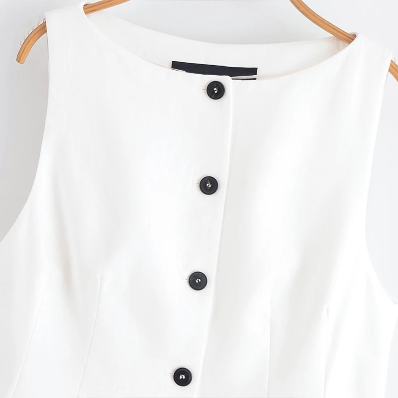 2025 Summer New Women's Faion Pleated Waistcoat And Wide Leg Pants Set Z Brand Polyester Fiber ort Sve round Ne