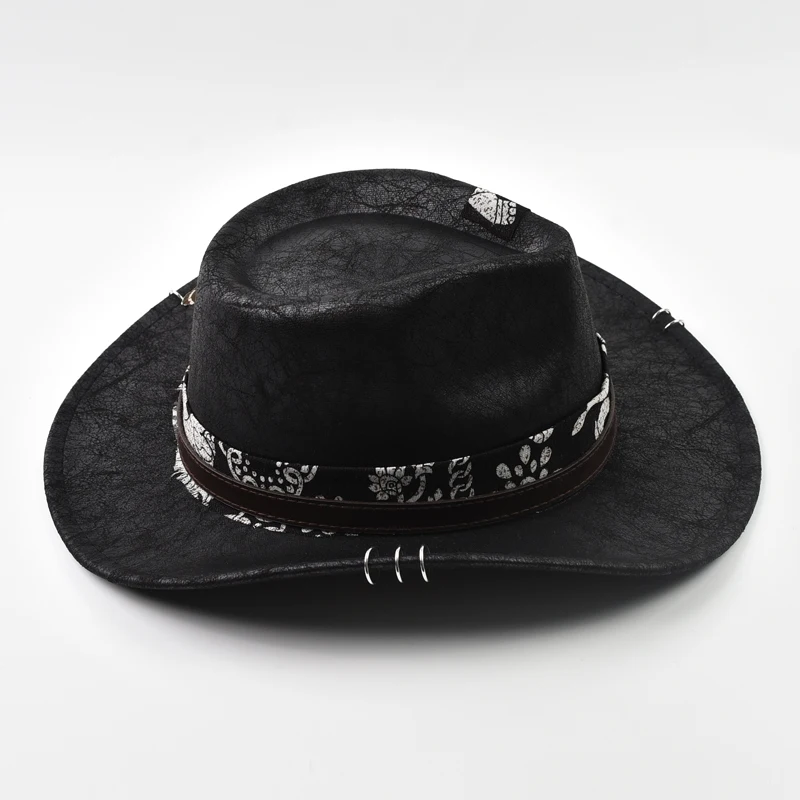 Vintage Kunstleder Western Cowboy Hut für Männer handgemachte Gentleman Jazz Hüte Panama Cowgirl Hut Sombrero Hombre – Detail 8