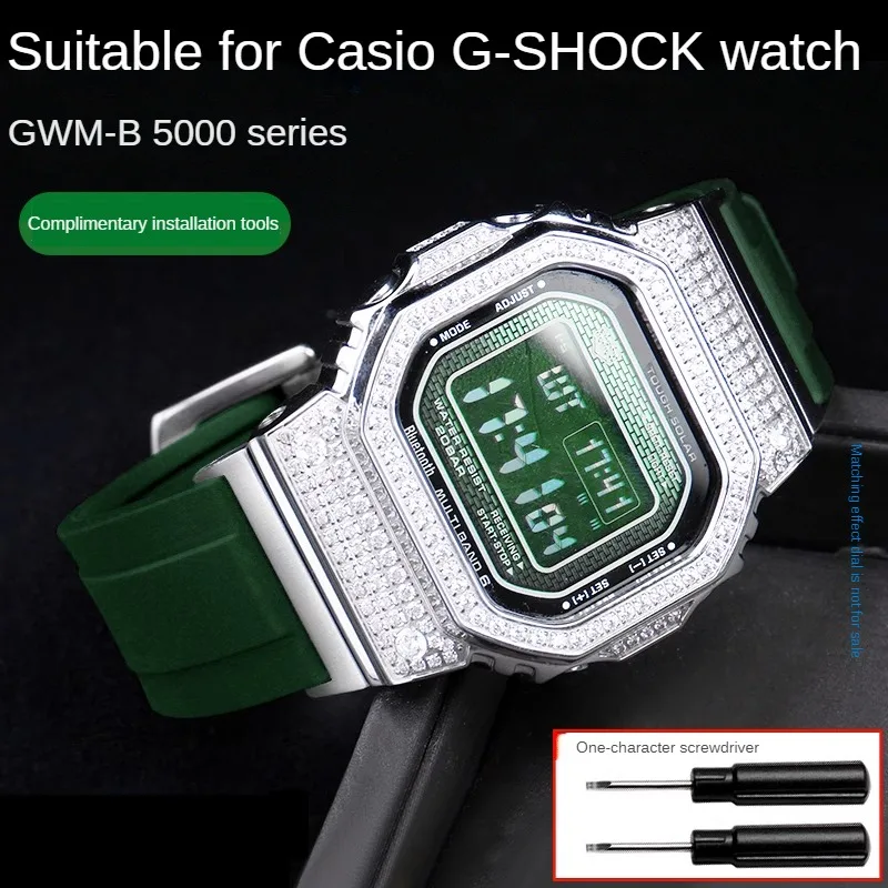 

Substitute G-SHOCK Series GMW-B5000 Metal Octagonal GM-B2100 Men Special Interface Silicone Watch Strap With 22mm.