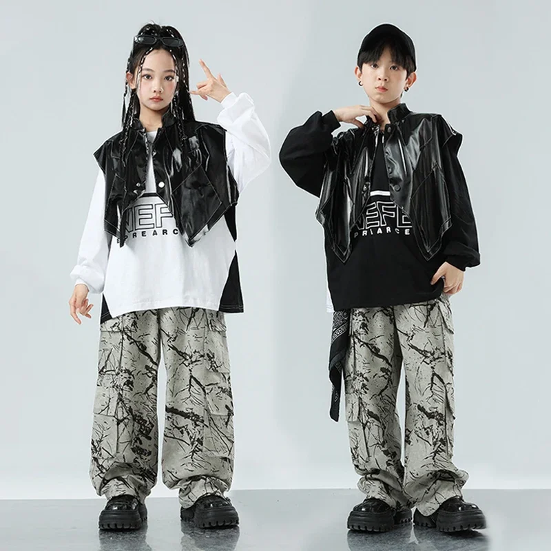 

Street Dance Costumes For Kids Black White Oversize Tops T-Shirt Camouflage Shuffle Pants Boys Hip Hop Urban Dance Clothes