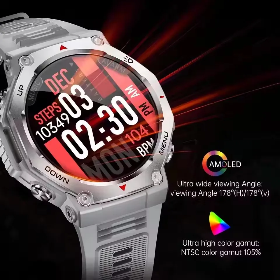 Nuevo reloj inteligente t-rex 3 Ultra GPS linterna 5ATM brújula impermeable reloj inteligente deportivo militar hombres NFC mujeres BT llamadas