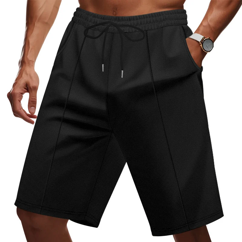 2026 Summer New Style Men's Solid Color Casual Waffle Sport Straight Shorts Men Loose Fitness Breathability Running Shorts