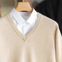 2024 Autumn/Winter New Men's Business and Leisure V-neck Thin Knitted Pullover Sweater Warm and Fashionable High Quality Knitted