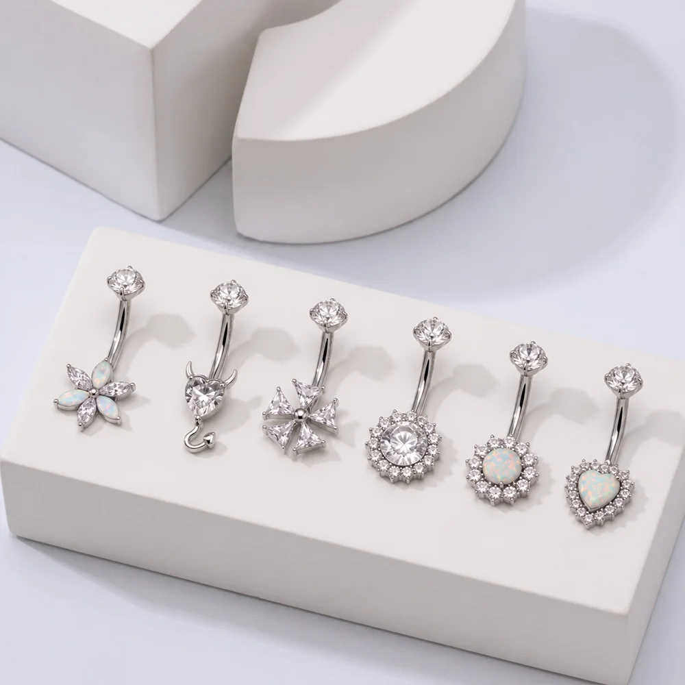 Innengewinde G23 Titan Bauchnabelring mit verschiedenen Formen, Opal-Zirkon Nabelpiercing-Schmuck, Körperpiercing-Zubehör – Detail 7