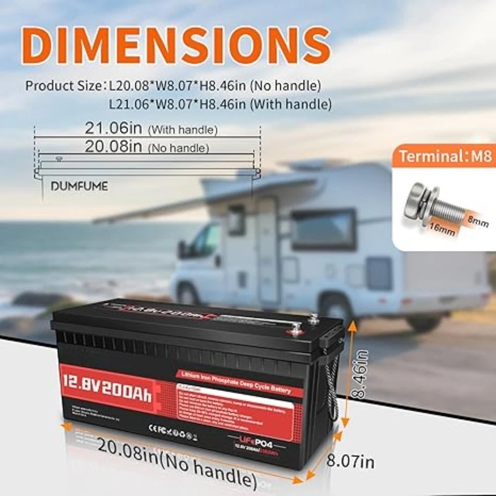 Akumulator litowo-żelazowy LiFePO4 12V 200Ah, wbudowany BMS 200, 8000+ cykli głębokiego rozładowania, ochrona przed niskimi temperaturami, akumulator litowo-żelazowy wielokrotnego ładowania