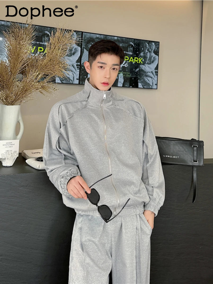 

Spring 2024 Men's High-End Long Sleeve Sweatshirt Sports Suit Men's Wide-Leg Trousers Casual Fashion Solid Color Two-Piece Suit