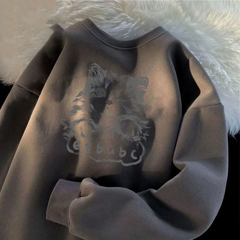 Moletom americano retrô de manga comprida para homens no outono e inverno nova marca solta e moderna com gola redonda e top de veludo