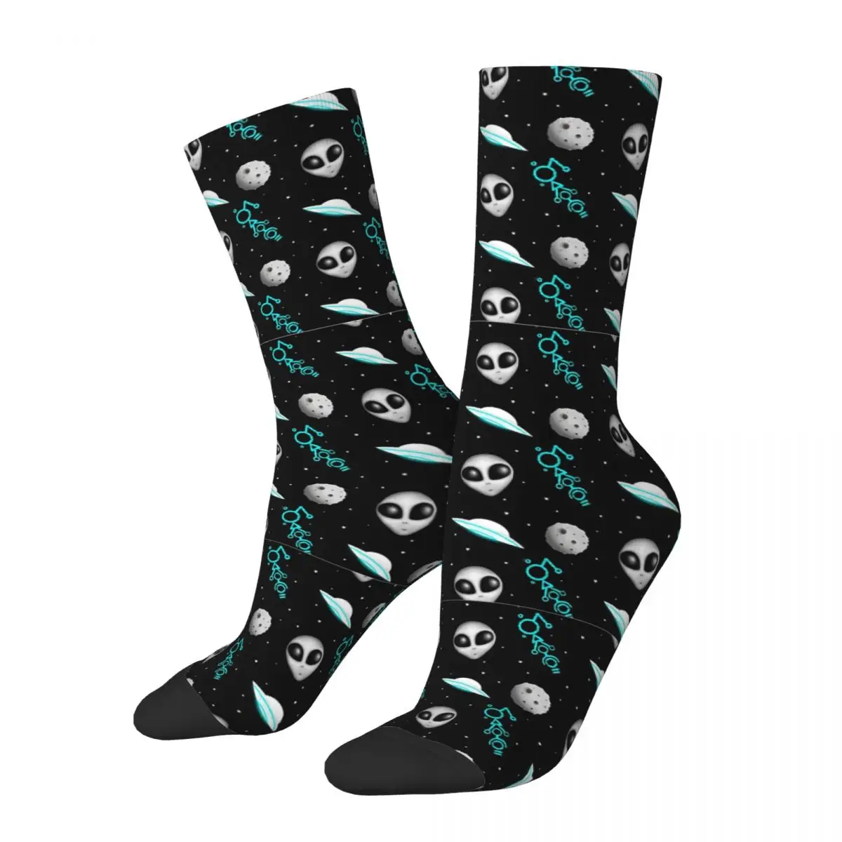 Funny Happy Men's Socks Alien UFO Moon Crop Circle Pattern Retro Harajuku Street Style Crew Crazy Sock Gift Pattern Printed