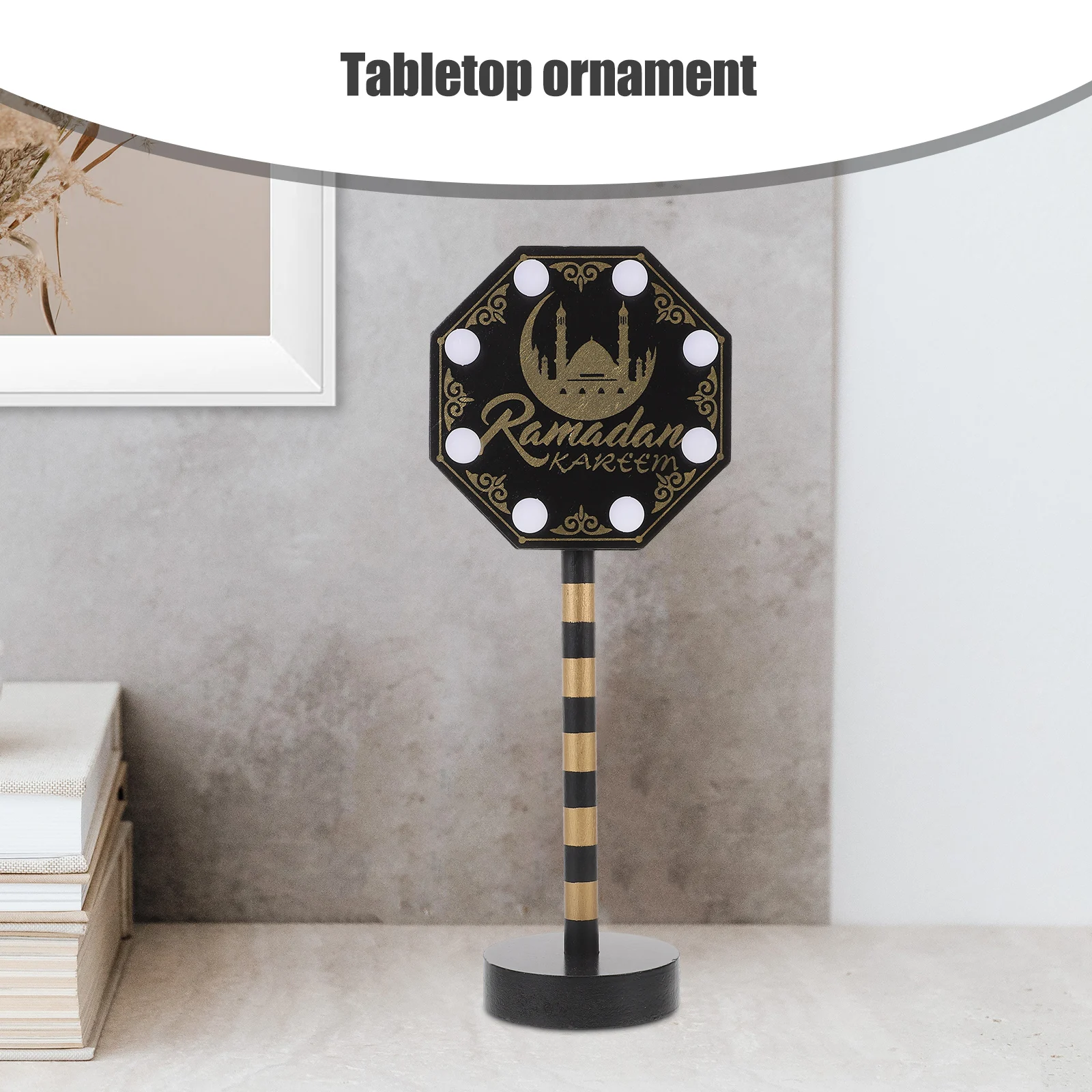 

Middle eastern festival LED decorative lights black octagonal sign ramadan eid wooden craft desk ornaments holiday banquet party