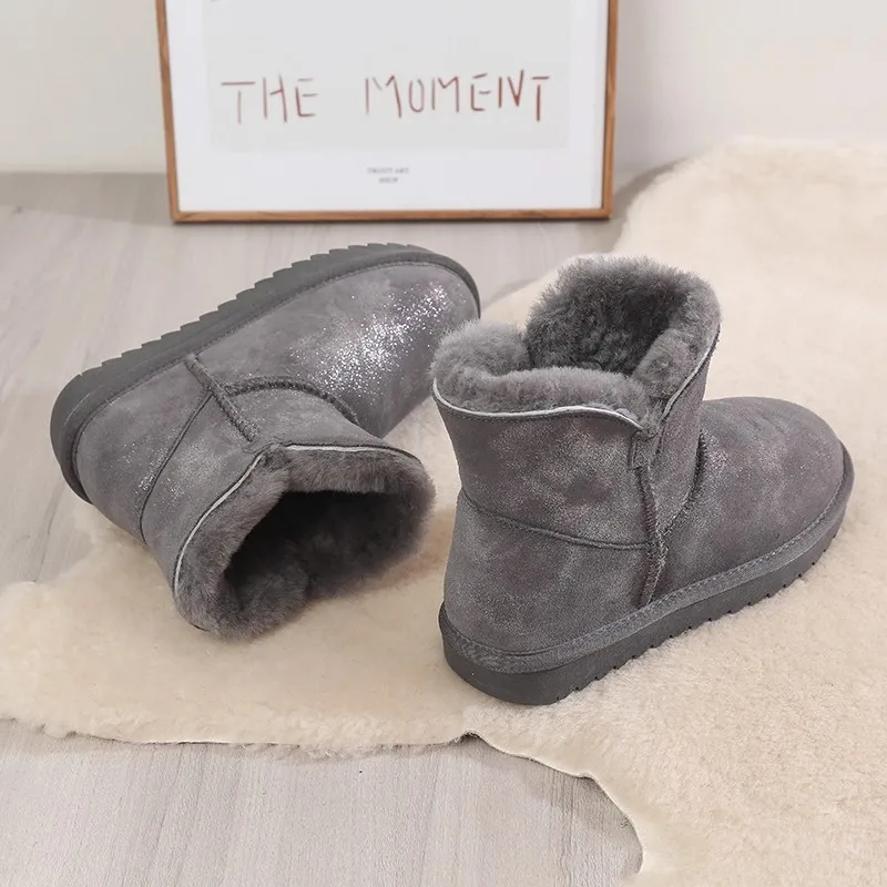 

Genuine Leather Non-slip Warm Winter Boots Ankle Boots Women Boots Rubber Sole Wool Snow Boots Shoes