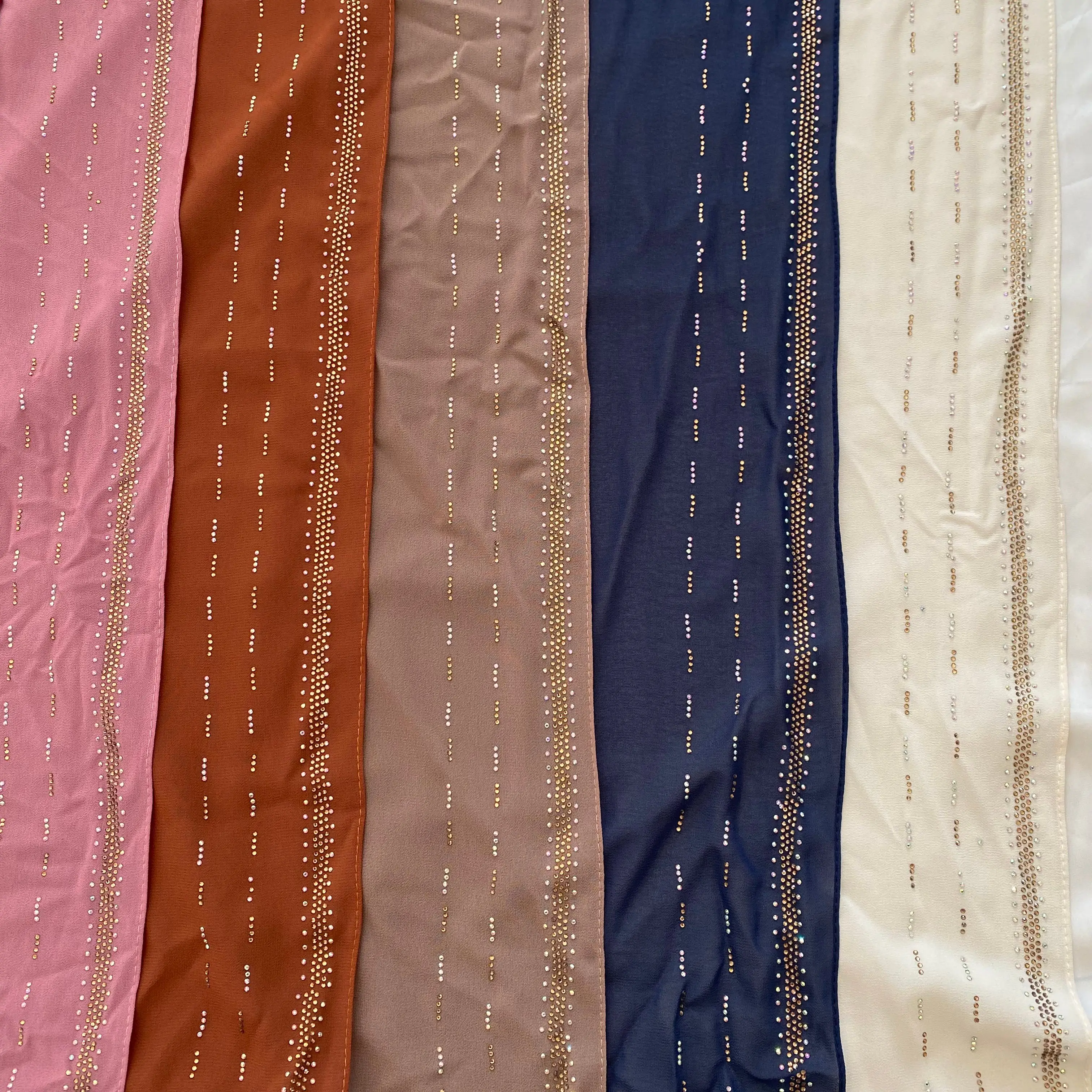 Hijab de piedra de gasa de alta calidad musulmán Tudung Malasia pañuelo para la cabeza de Color sólido bufanda musulmana para mujer chal de diamantes de imitación brillantes