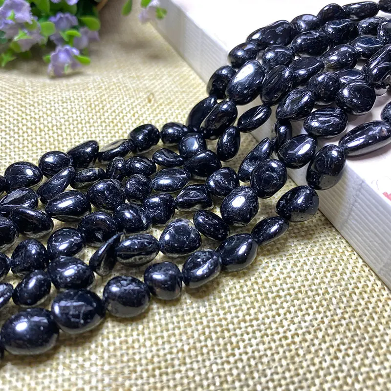 Fine 100% Natural Stone Schorl Black Tourmalin Irregular Gravel Gemstone Spacer Beads For Jewelry Making DIY Bracelet Necklace