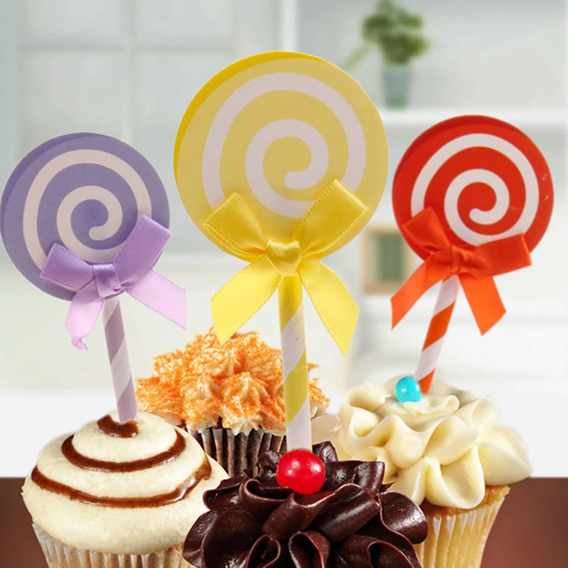 

6pcs Cake Decoration Lollipop Plugin Baking Dessert Table Birthday Party Decoration Multi-color Series