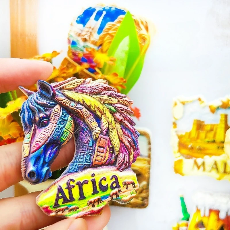 African Savanna Fridge Magnet - Striking 3D Feathered Horse Souvenir Unique Tribal Art Gift for Travel & Wild Home Decor