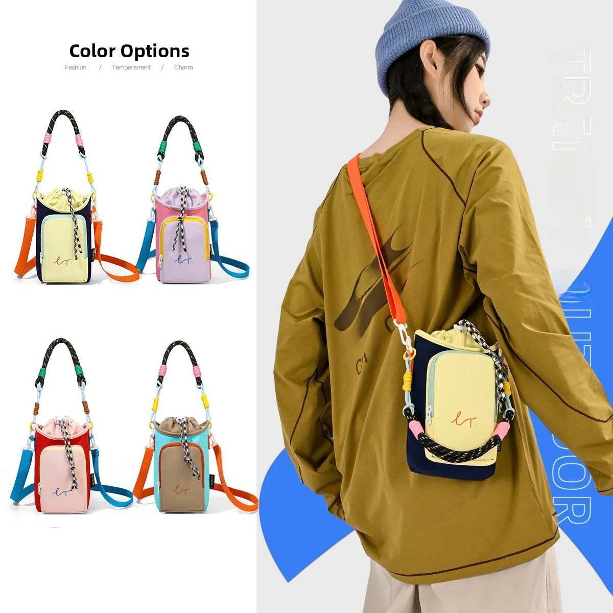 Portable Summer Fashion Phone Bag Small Outdoor Cycling Crossbody Water Cup Bag Durable Nylon Casual Style Macaron Color Trend