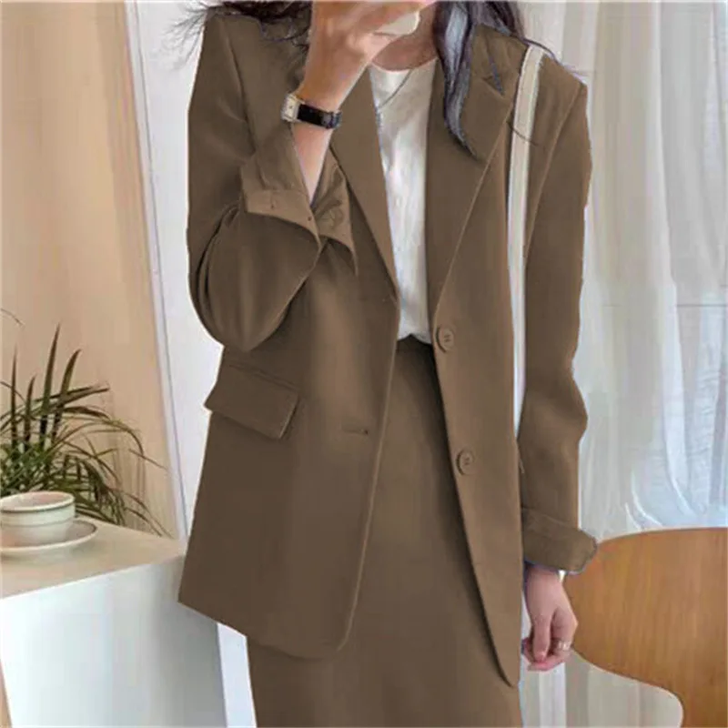 Chic High Waist  Jacket Women's Business Commute Spring Autumn New Style Korean Fashion Polyester Fabric Folded Skirt