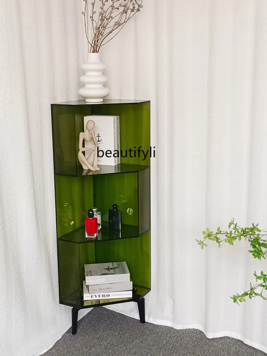 zqNordic Acrylic Corner Bookcase Living Room Storage Rack Simple Multi-Layer Small Bookcase Storage Cabinet