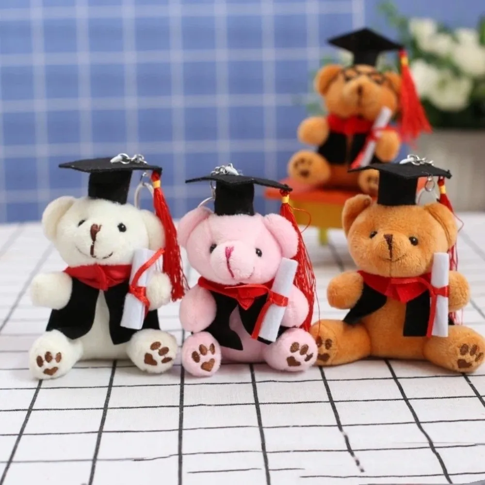 Kawaii Cute Graduation Bear Plush Toy 12cm Hanging Dr Bear Doll Soft Stuffed Blessing Bear Keychain Backpack Accessory