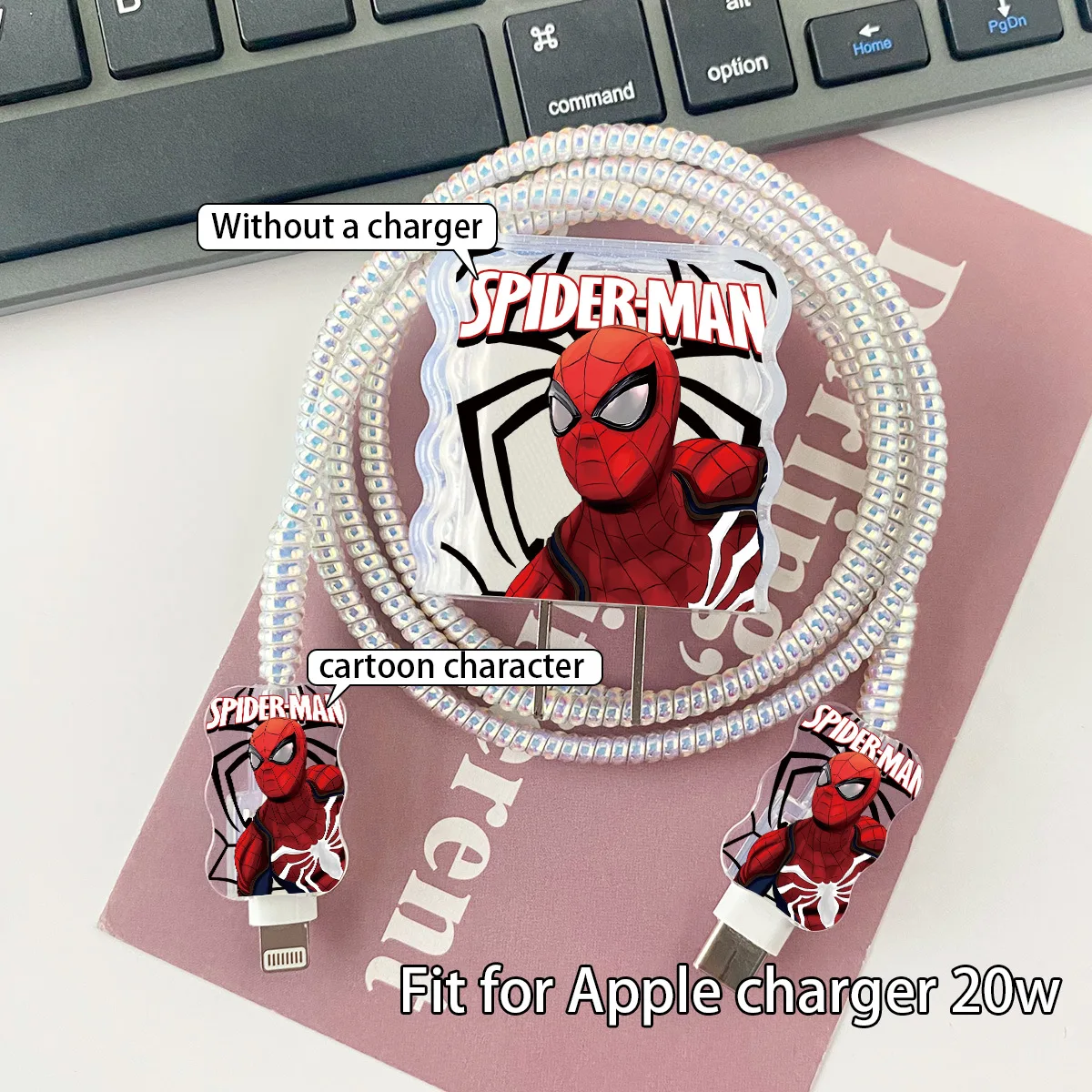 Cartoon Spider Man 18W/20W Charger Protective Case Suitable for IPhone 16 15 Charging Cable Set Protection