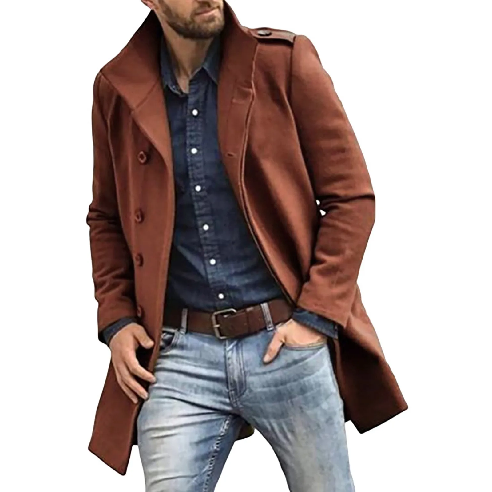 

British Fashion Jackets Man Trench Coat Lapel Windbreaker Solid Color With Man'S Clothing And Worsted Men'S Jackets Coat