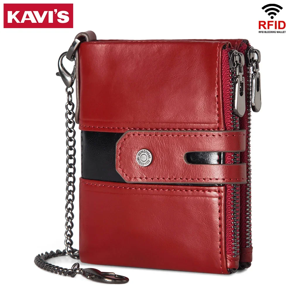 

KAVIS RFID Genuine Leather Wallet For Men Original Super Value Senior Card Holder Purse With Durable Zipper Coin Purse Anti-thef