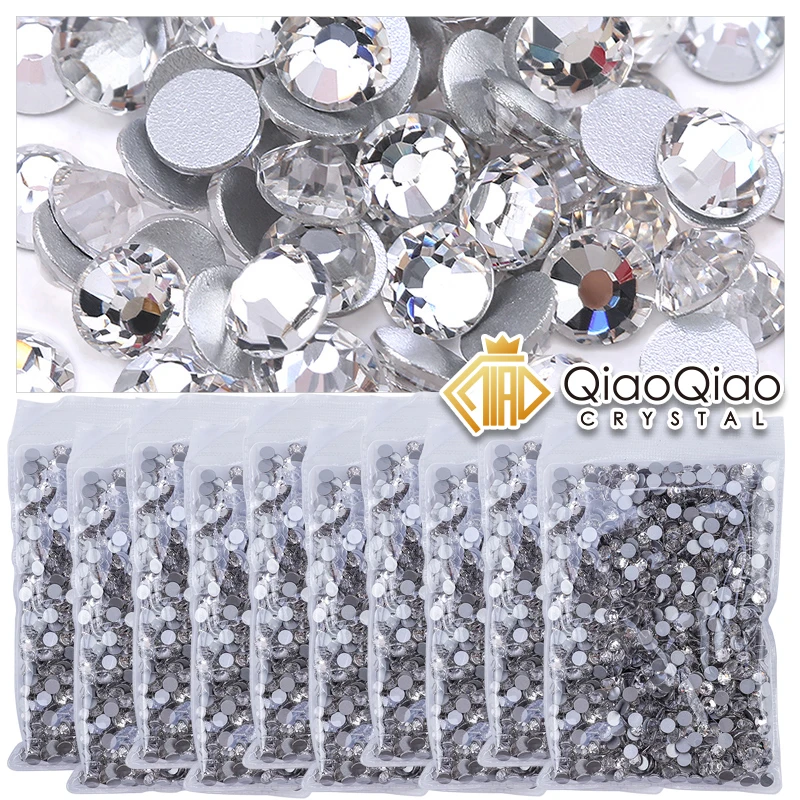 QIAO SS3-SS20 Super Bright Glass Rhinestones Top High Quality Crystal Clear Non-hotfix Flatback Glue On 3D Stones For DIY Nail