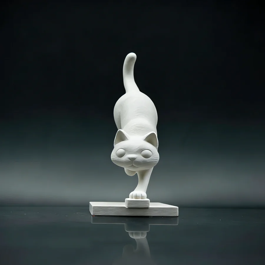 Modern White Leaping Cat Sculpture, Geometric Minimalist Home Decor for Living Room & Desk, Ideal Gift for Cat Lovers