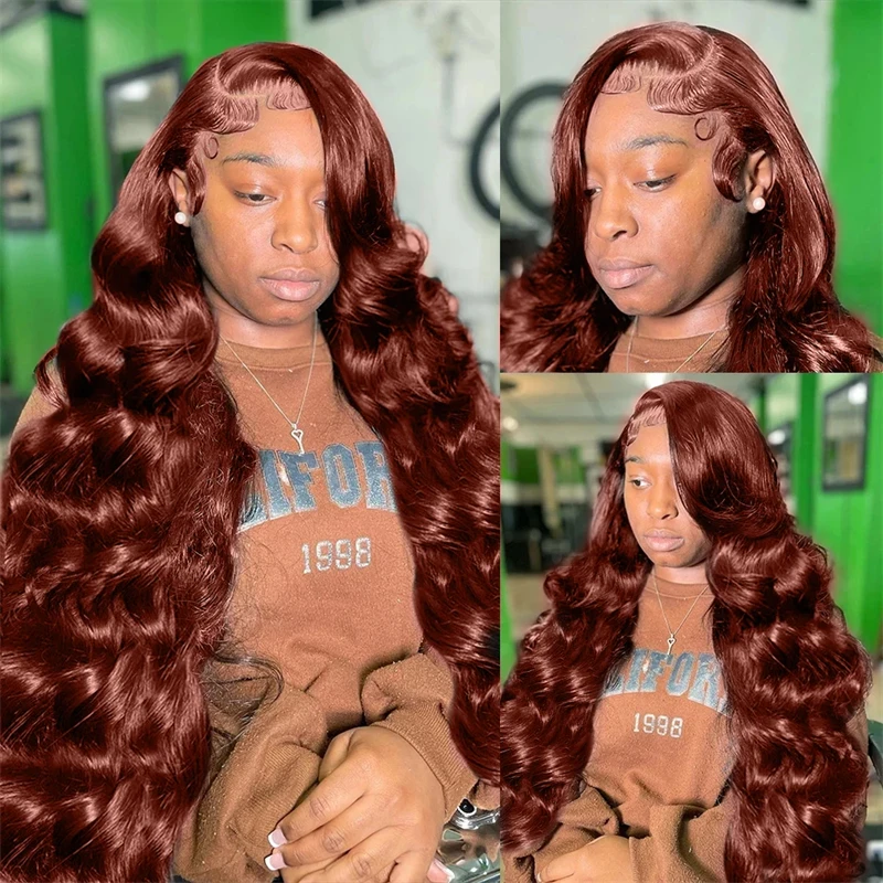 34 Inch Reddish Brown Lace Front Wigs 13x4 13x6 HD Body Wave Lace Frontal Wig Red Copper Body Wavy Human Hair Wigs Pre Plucked