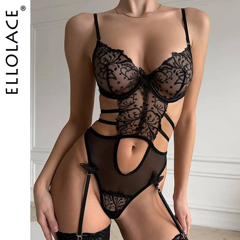 Ellolace Fashion Woman Clothing Exclusive Bodysuit Sexy Girls' Intimate Hollow Deep V Embroidered Onepiece Lingerie for Woman image 2