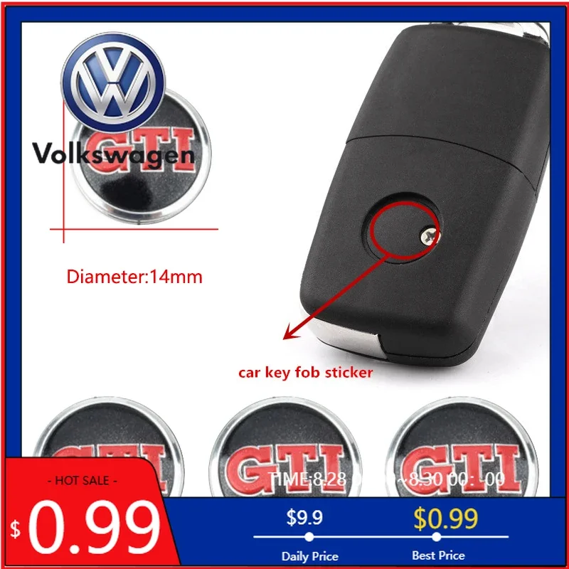 

VW 2026 Hot 3pcs 14mm Car Metal Emblem Stickers Auto Remote Key Logo For Volkswagen VW GTI Polo Golf Caddy Jetta Sharan Passat T