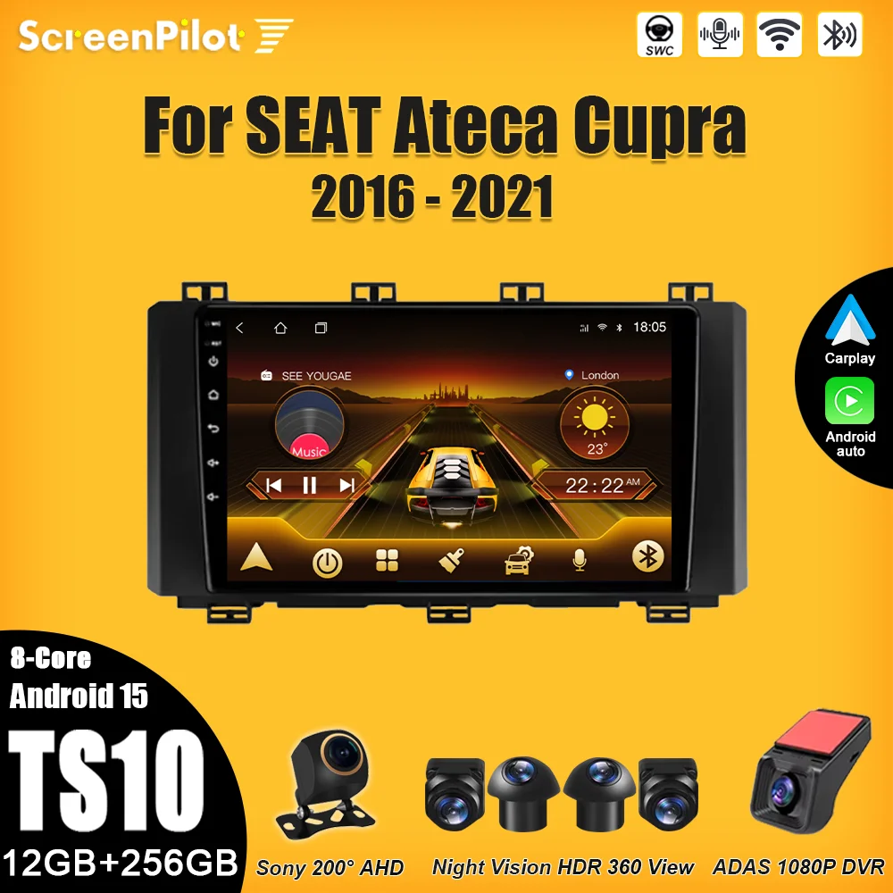 For Car Radio SEAT Ateca Cupra 2016 - 2021 Android 15 Multimedia Video Player Carplay Touch Screen Wifi 5G 2 din 7/9/10 Inch RDS