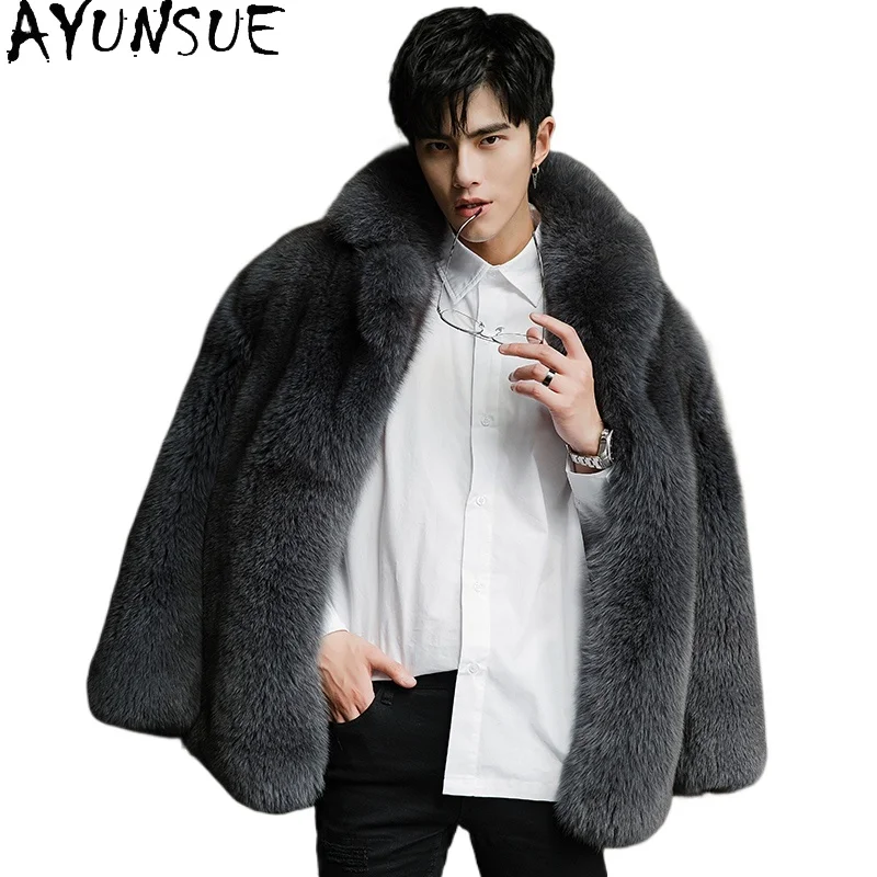 

AYUNSUE Natural Fox Fur Coat Man 2025 Winter High-end Fashion Real Fur Jacket Men Clothes Mid-length Luxury Mens Fur Jacket Coat
