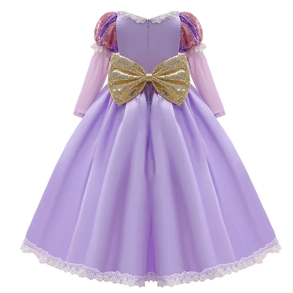 Kids Rapunzel Cosplay Princess Purple Long Dress Girl Tangled Halloween Birthday Party Vestido Kids Birthday Christmas 2-10T