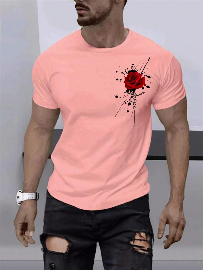 Trend Rose Graphic T Shirts For Men Fashion Summer Short Sleeve 3D Floral Printed O Neck T-shirts Cool Streetwear Hip Hop Tees