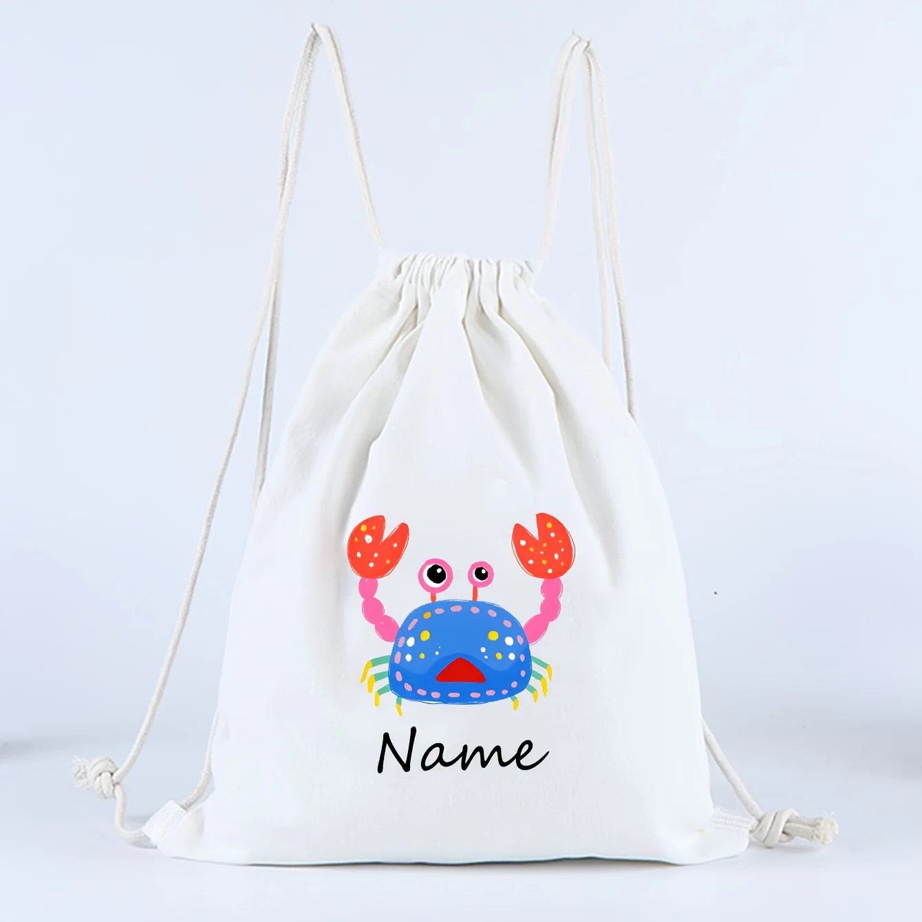 Cartoon Crab Pattern Drawstring Bag Large Capacity for Casual Simple Storage Convenient Carry on Bag Travel Suitable Travel
