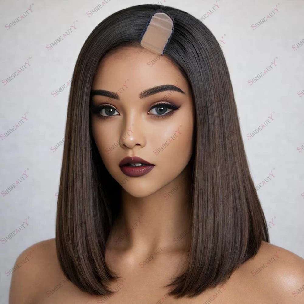 Black Faded Brown Ombre Human Hair Cips In U Part Wigs Side Opening Available Cheap Glueless  V Part Wigs for Women In Summer