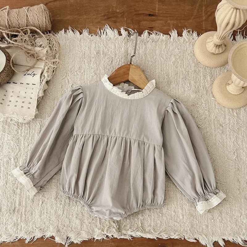 

Baby Autumn Girl Long Sleeve Lace Collar Bodysuit Infant Toddler Solid Casual Jumpsuit Newborn Baby Clothes 0-24M