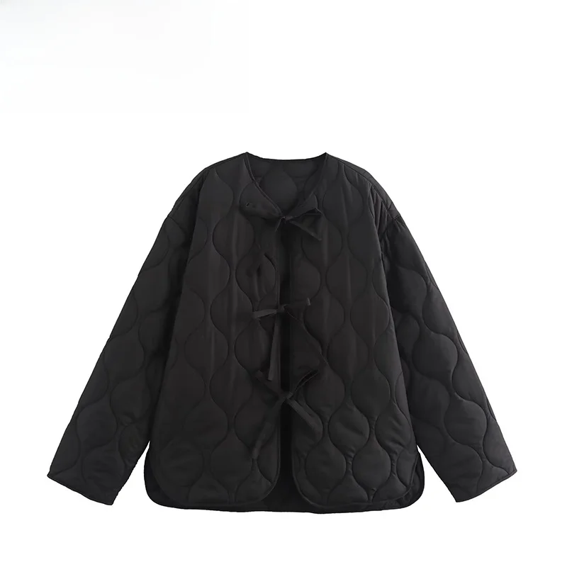 

ZBZA Autumn New Women's Faion Design Cotton Jaet Coat with Knot Decor Street Sle Long Sve No Brand