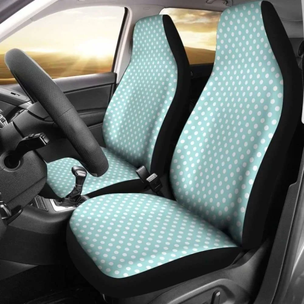 Light Turquoise And White Polka Dot Car Seat Covers 143731,Pack of 2 Universal Front Seat Protective Cover