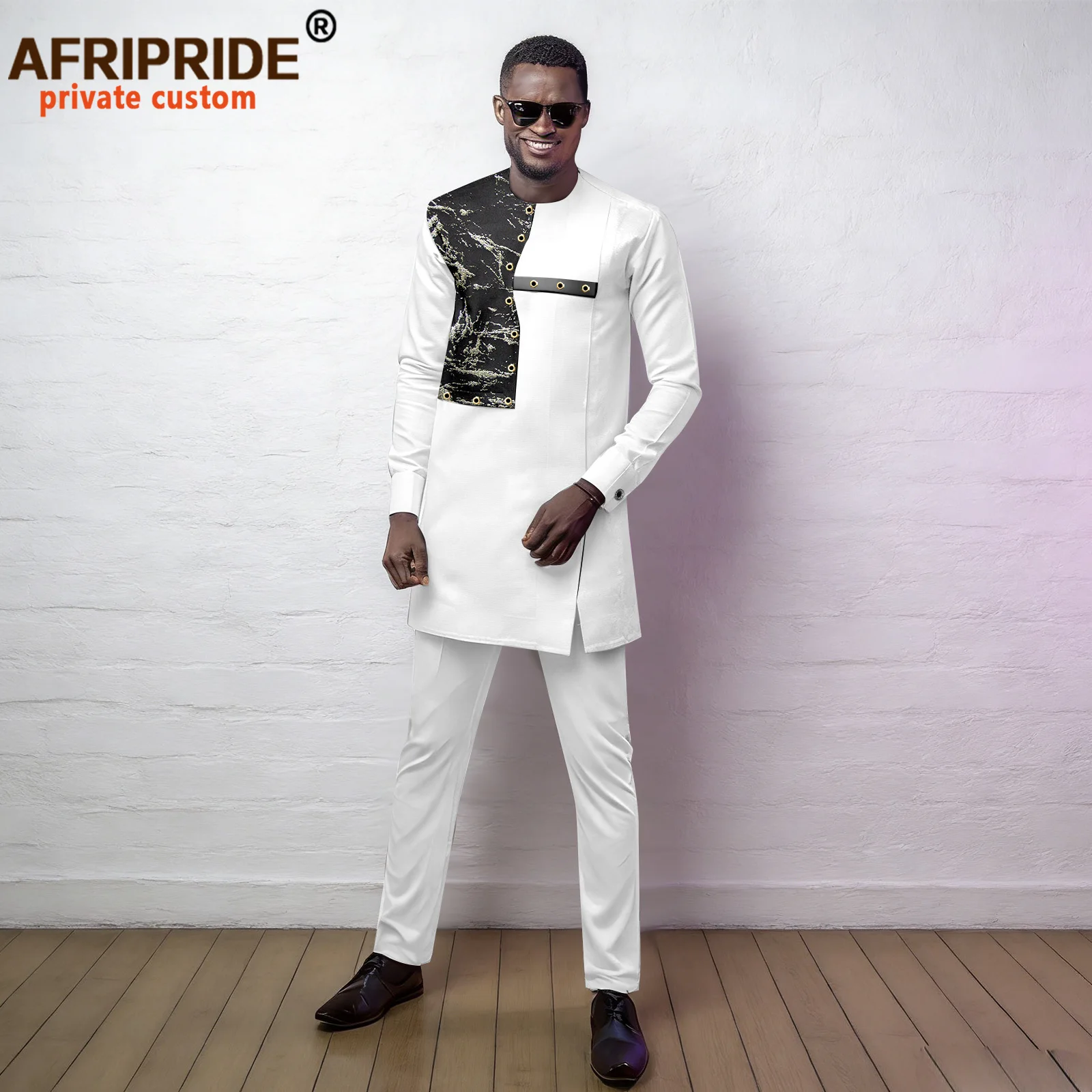 Dashiki for Men African Suit Appliques Shirts and Trousers 2 Piece Set Traditional Attire Wedding Party Clothes Chain 2616032