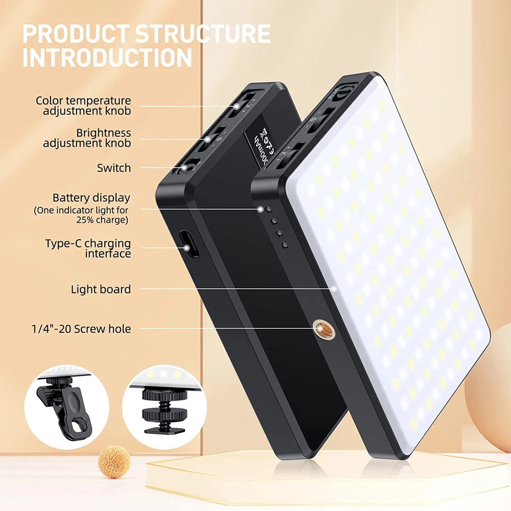 LED Selfie Light الهاتف ملء الضوء 120 LED 3000mAh قابلة للشحن المحمولة الفيديو الضوئي ل Tiktok Vlog مؤتمر الفيديو Selfie