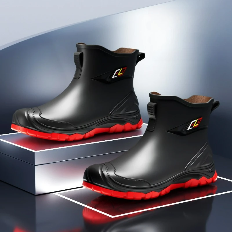 Men Rain Boots Outdoor Work Boots Waterproof Drawstring Rubber Boots High-Quality Slip on Fishing Boot Warm Non-slip Water Shoes