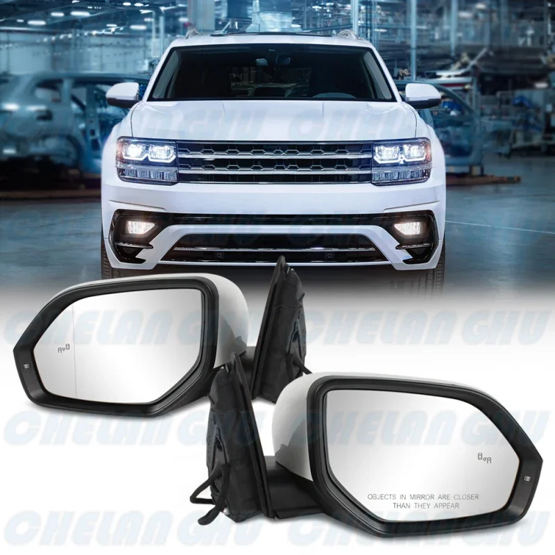

For VW Teramont Atlas LHD 2018 2019 2020 2021 2022 2023 2024 6+2 Pin White Painted Heat Blind Spot Mirror Assembly
