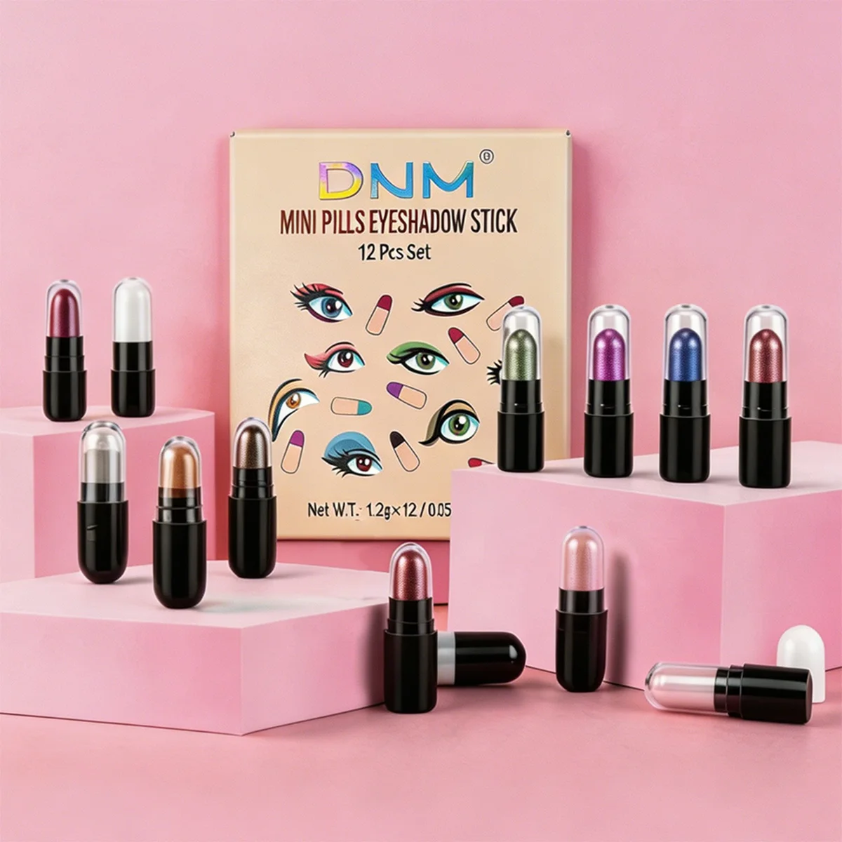 DNM 12 Color Makeup Set Capsule Eye Shadow Stick Durable And Easy To Color, Pearl Light, Shiny, And Sleeping Silkworm Brightenin