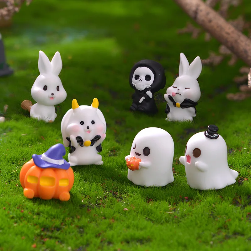 

Figurine Miniature Cartoon Rabbit Pumpkin Ghost Micro Landscape Ornaments For Halloween Decorations Home Office Desk Room Decor