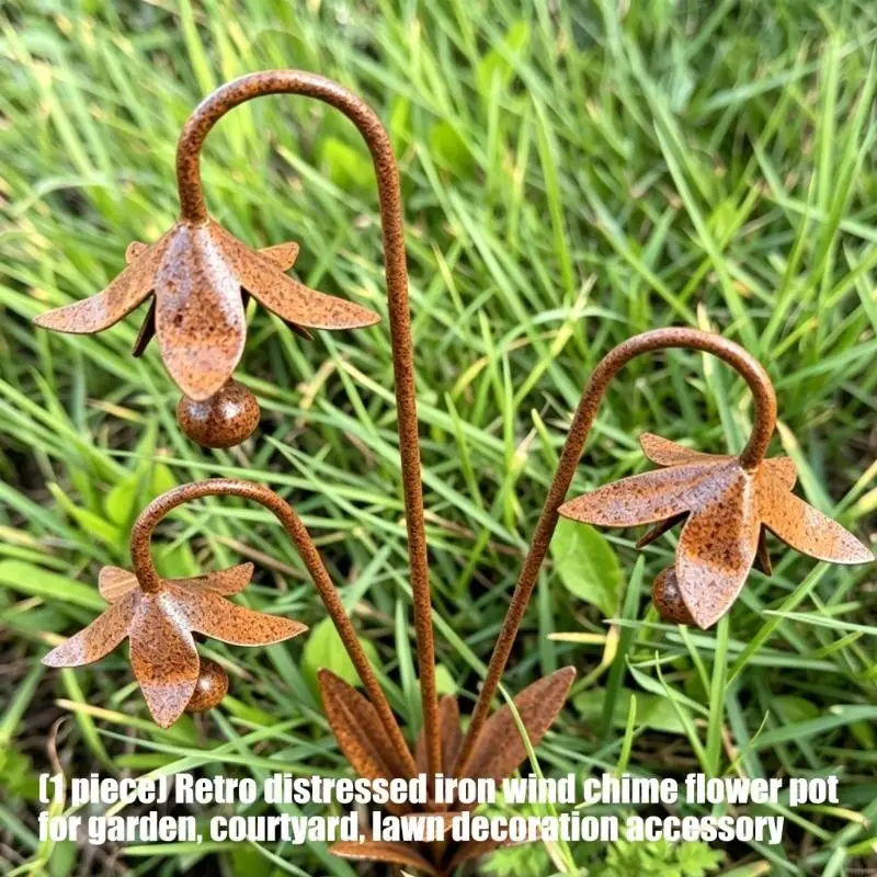 Rostiger Metall-Gartenstecker, rostige Glockenblumen-Gartenkunst, Eisen-Blumendekoration für den Außenbereich, rostiges Geschenk – Detail 5