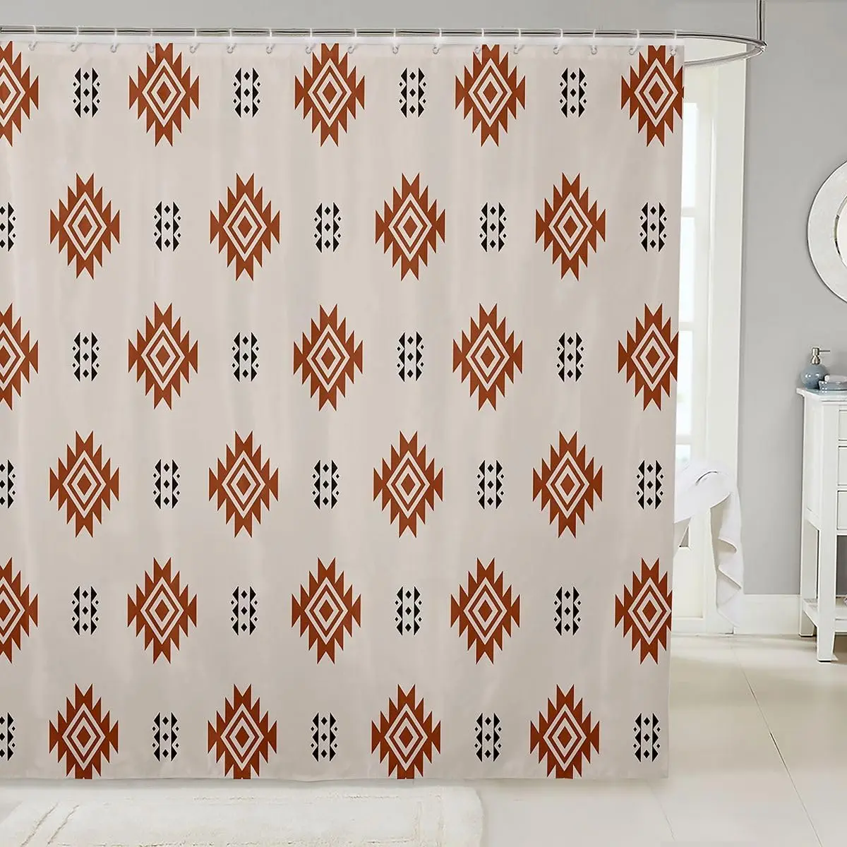 

Feelyou Southwestern Shower Curtains Geometric Tribal Pattern Orange Brown Shower Curtain Ethnic Bohemian Bathroom Decor Style