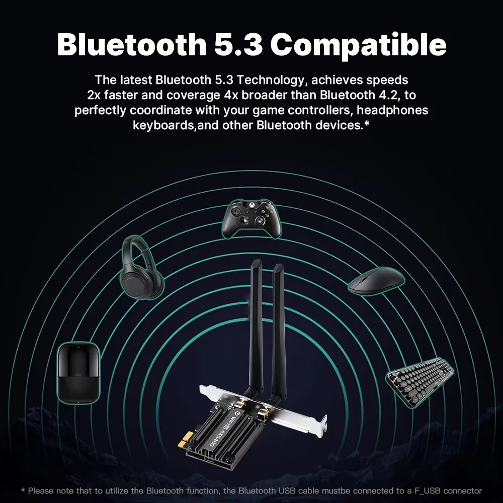 WiFi 6E AX5400 PCIe Adapter Bluetooth 5.3 Triple Band 2.4G/5G/6GHz 802.11AX Network Wireless Receiver MU-MIMO for Windows 10/11