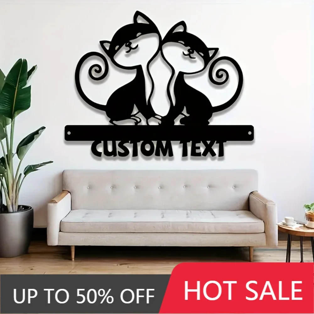 

Simple Ironwork Unique Personalized Cat & Dog Metal Wall Sign Custom - Designed With Name Address Modern Aesthetic For Porch Doo